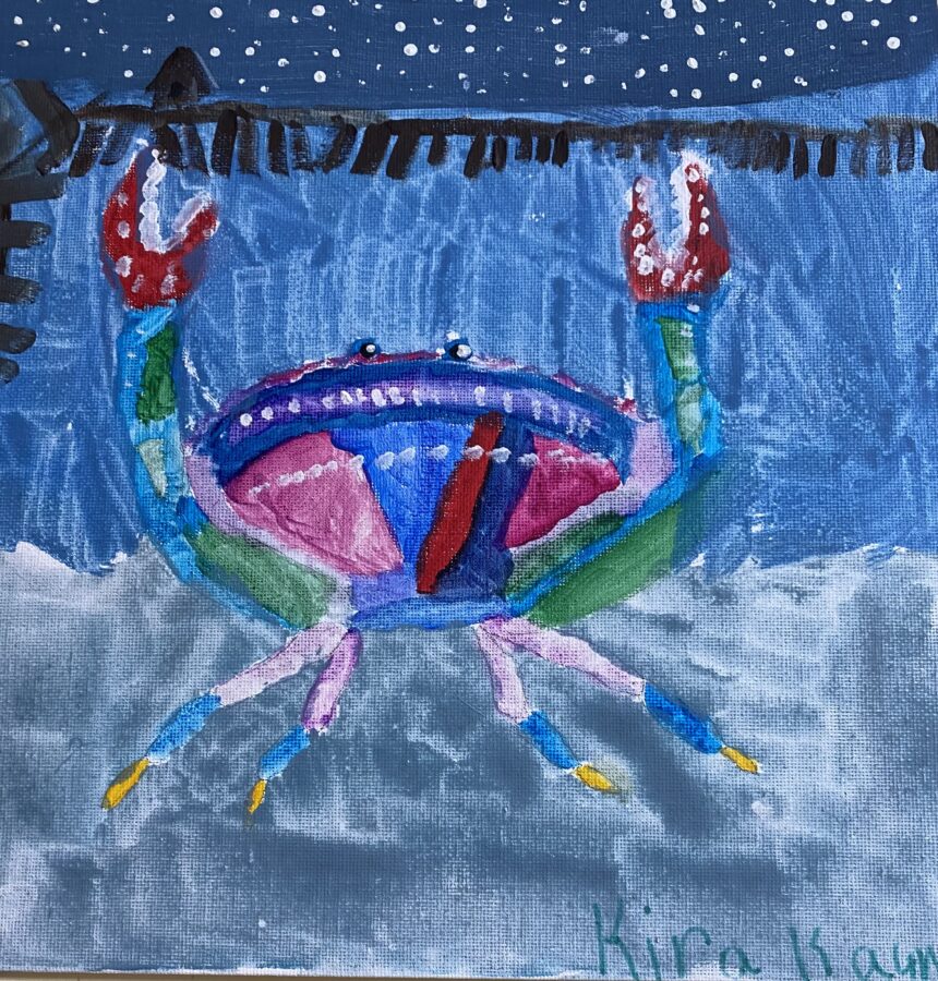 Second Place – #11 – Happy Crab in the Bay – Kira Kaunitz – Age 8