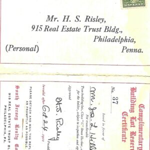 Harlan’s History: SOUTH JERSEY REALTY COMPANY PRIVATE MAIL CARD “Complimentary Building Lot Reservation Certificate” 1910