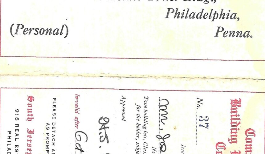 Harlan’s History: SOUTH JERSEY REALTY COMPANY PRIVATE MAIL CARD “Complimentary Building Lot Reservation Certificate” 1910